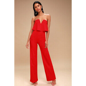 Lulus Power Of Love Red Strapless Jumpsuit - Size Medium
